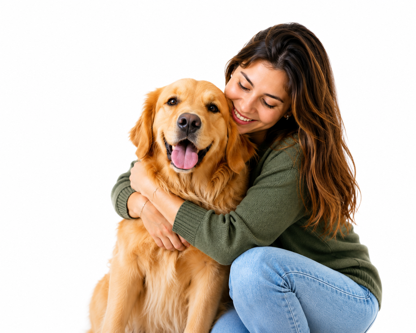 Tutora abraçando seu cachorro